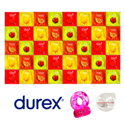 Durex Fruity Mix Balíček - 40 kondómov Durex + 2x lubrikačný gél Pasante + ultra tenký Sagami Original 0.02 ako darček