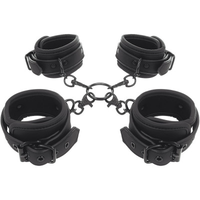 Fetish Submissive Ankle and Wrist Cuffs & Hogtie Set Vegan Leather