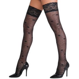 Cottelli Hold-up Stockings with Delicate Rose Pattern 2520710 Black