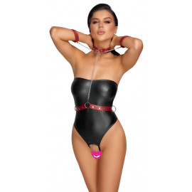 Cottelli Bondage Strapless Crotchless String Body with Collar & Cuffs 2643499 Black