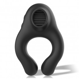 Black & Silver Cock Ring Vibrating & Licking Silicone Rechargeable Black