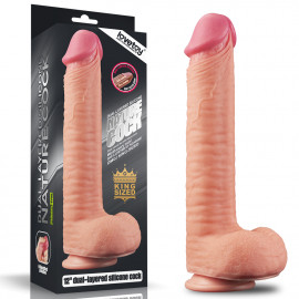 LoveToy Dual Layered Platinum Silicone Cock with Balls 12" Flesh