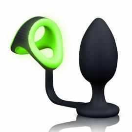 Ouch! Glow in the Dark Butt Plug with Cockring & Ball Strap