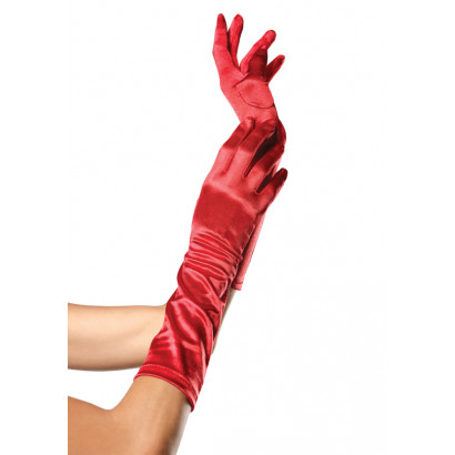 Leg Avenue Elbow Length Satin Gloves 8B Red