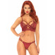 Leg Avenue Lace Bralette with Sheer Thong 81577 Burgundy